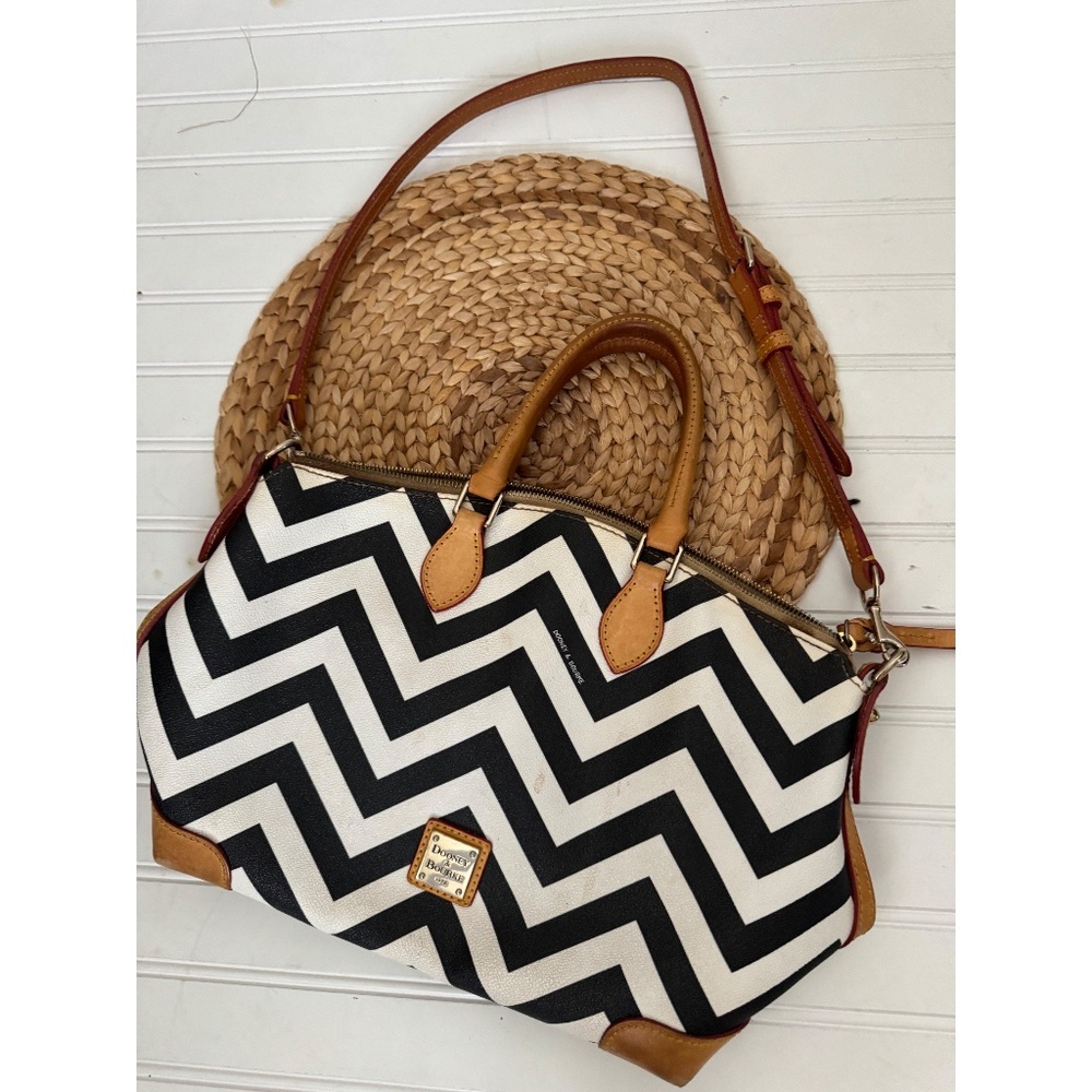 Dooney & Bourke Chevron Leather Satchel Bag Black and White Geometric